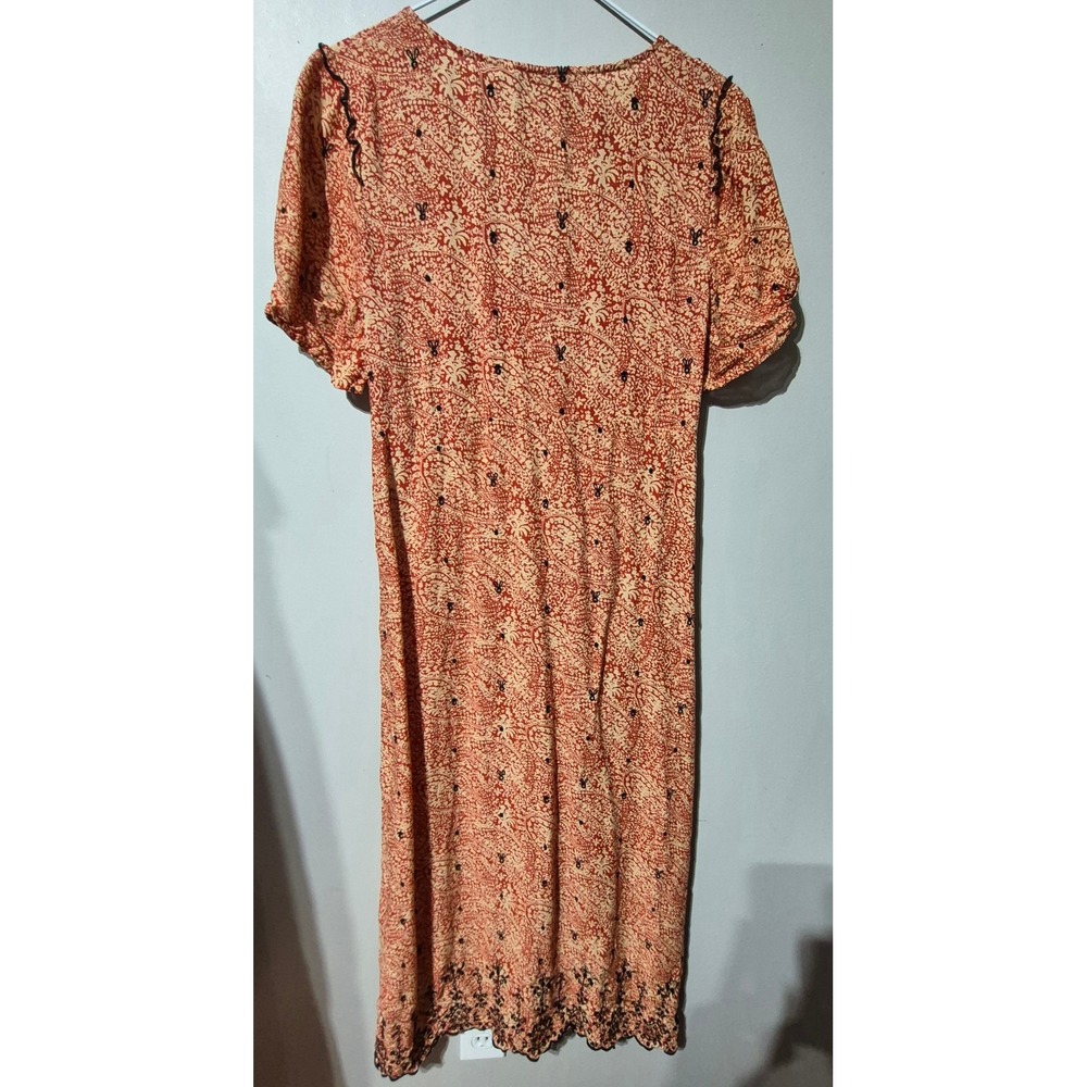 Zara Rust Orange Paisley Midi Dress Button Front Boho Embroidered Size Medium - Picture 2 of 5